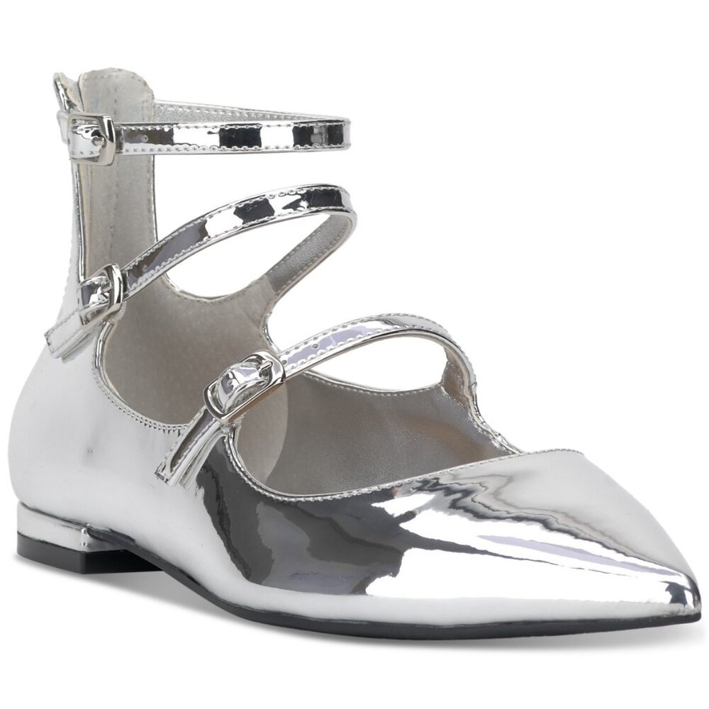 80$ I.N.C. International Concepts Valan Triple-Strapped Flats Size 9.5 US Silver